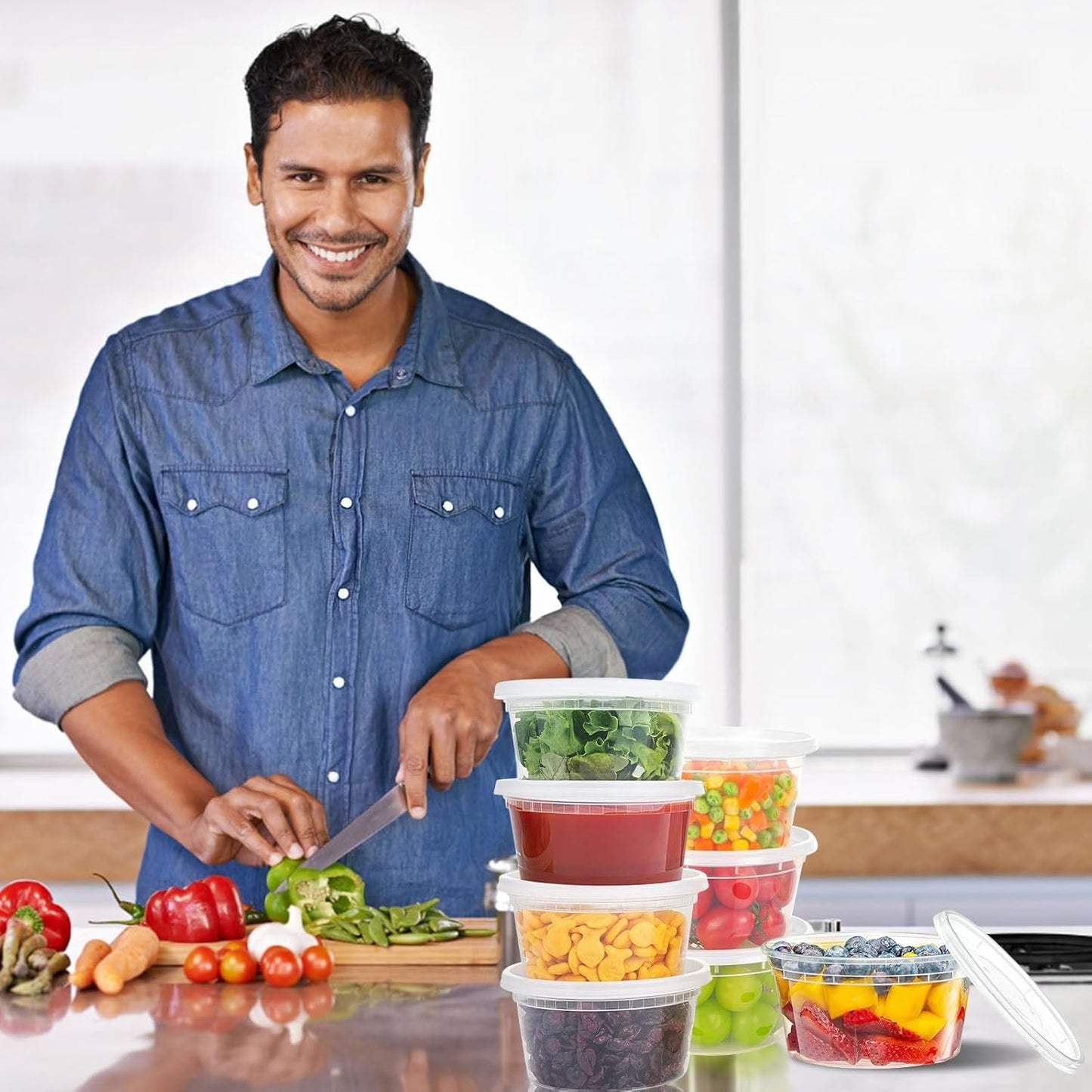 60-Pack 12 oz Plastic Food Storage Containers with Airtight Lids, Microwave, Freezer & Dishwasher Safe,Stackable,BPA-Free,12 oz Deli Meat Containers with lids for Soups, Sauces, Salads, and Meal Prep