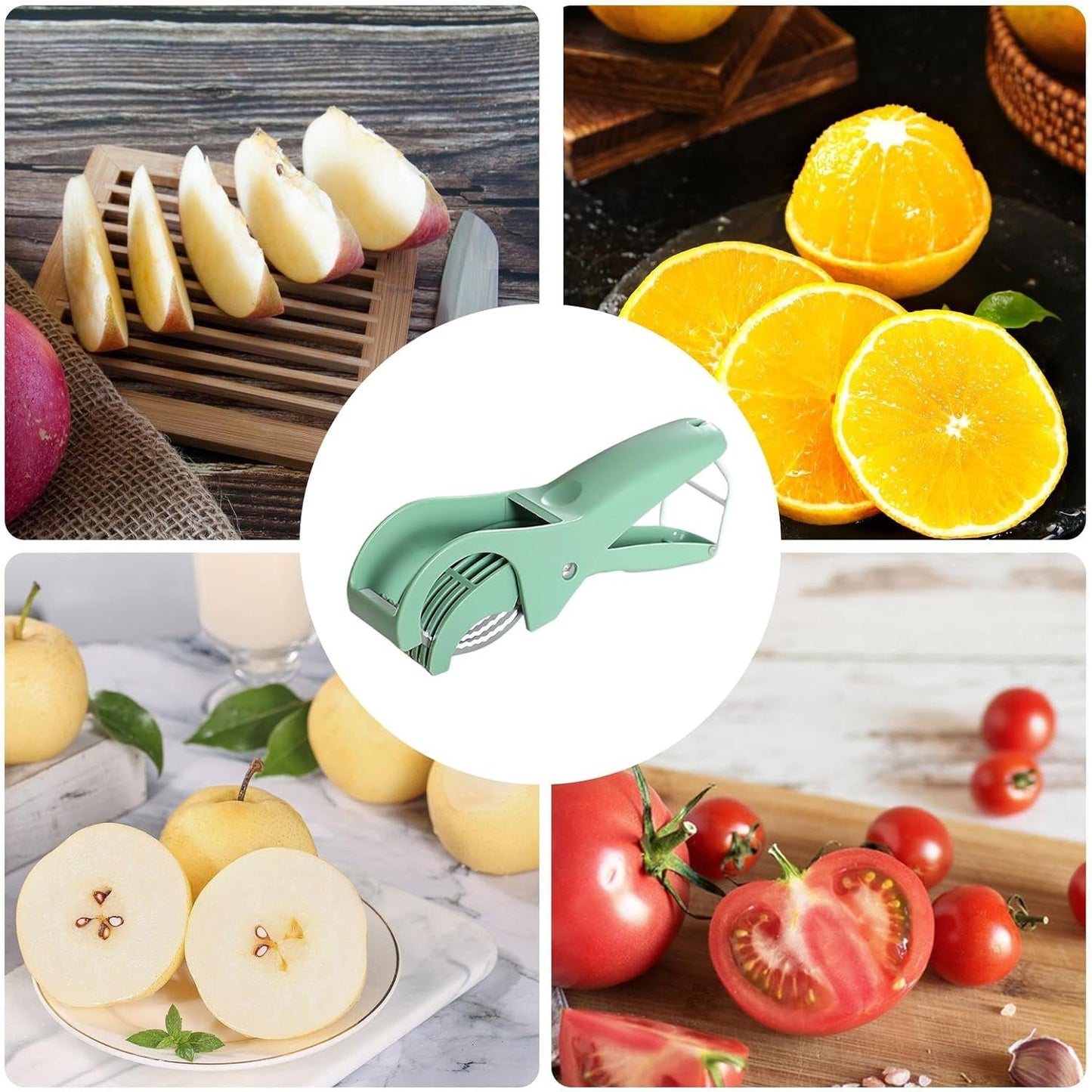 Potato Slicer, Egg Cutter Tool, Kitchen Prep Gadget, Non-Slip Base Design, Multifunctional Food Slicer, Home Restaurant Meal Preparation Use, 17.5 x 6 cm Green Orange