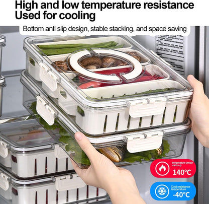 Divided Serving Tray with Lid and Handle, Storage Containers for Fridge, Snack Platters Organizer, Fruit Plate, Fresh -keeping Box Is Suitable for Fruits, Vegetables, Refrigerators, Picnics (4 grid)