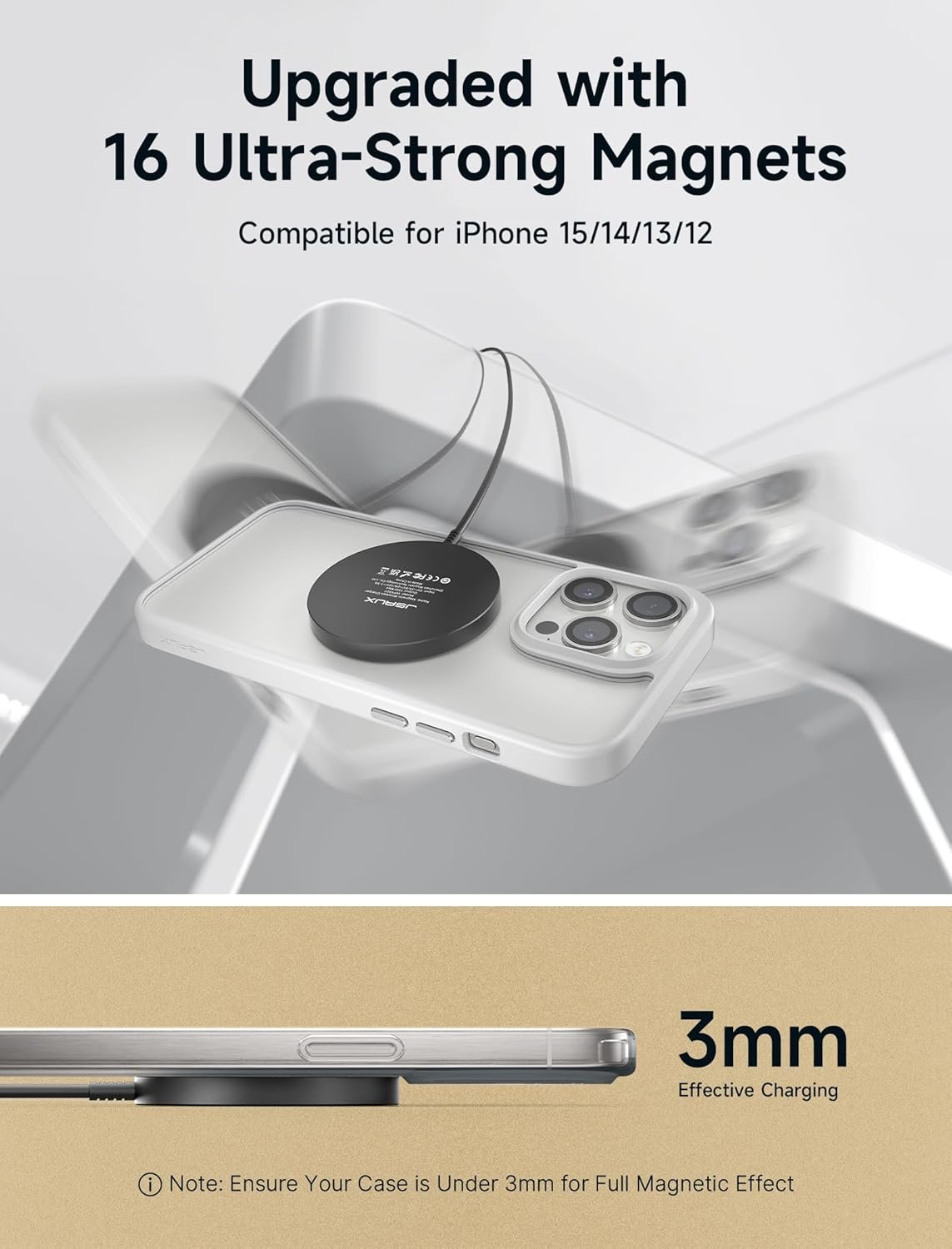 JSAUX Magnetic Wireless Charger Compatible with MagSafe Charger for iPhone 16 Pro/Max/Plus, iPhone 15/14/13/12/Pro/Max/Plus/Mini, Wireless Charging Dock, Mag Charger (Black)