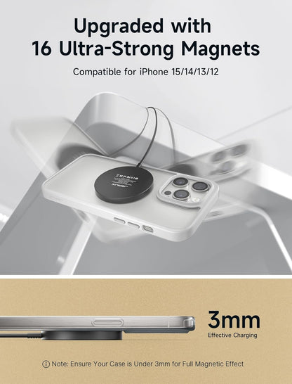 JSAUX Magnetic Wireless Charger Compatible with MagSafe Charger for iPhone 16 Pro/Max/Plus, iPhone 15/14/13/12/Pro/Max/Plus/Mini, Wireless Charging Dock, Mag Charger (Black)