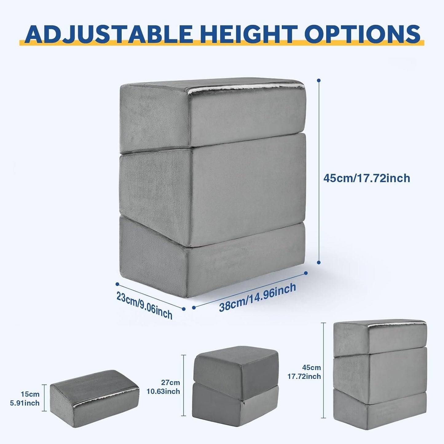 Foot Rest for Under Desk at Work, Adjustable Footrest for Office Chair & Gaming Chair,Ergonomic Footrest Pillow Desk Foot Stool with Washable Cover for Home, Airplane, Travel (Gray)