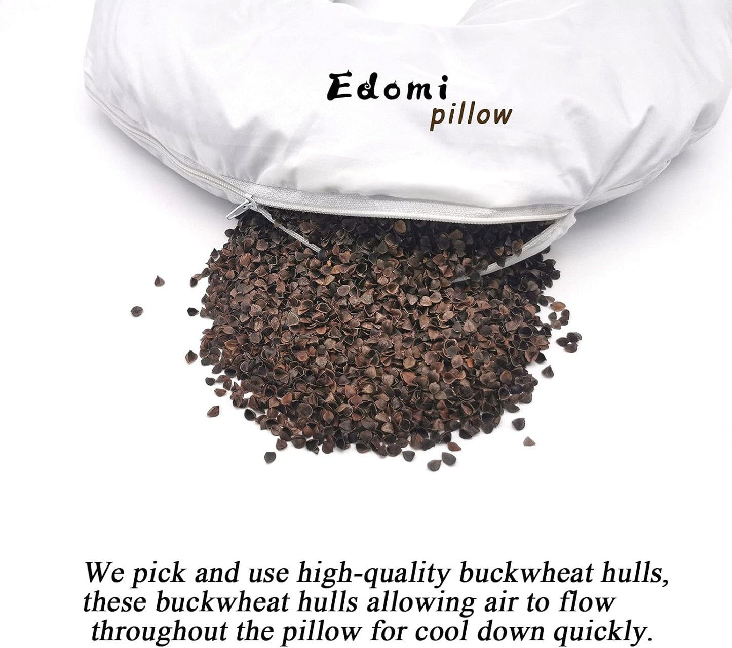 Buckwheat U Shaped Pillow - Edomi Cool Travel Neck Pillow Neck Support Head Pillow Sleep Pillow for Neck Pain Relief Side Sleepers Natural Buckwheat Hulls Concealed Zipper (Macaron Light Tan)