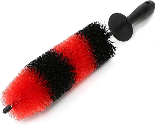 TAKAVU Master Wheel Tire Brush, Easy Reach Wheel and Rim Detailing Brush Long Soft Bristle, Car Tire Brush, Wheel Scrub Brush, Multipurpose use for Wheels Rims Exhaust Tips Motorcycles (Red)