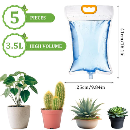 5 x 3.5L Drip Irrigation Bags Automatic Plant Watering System with Adjustable Flow Home Sprinkler Device for Indoor and Outdoor