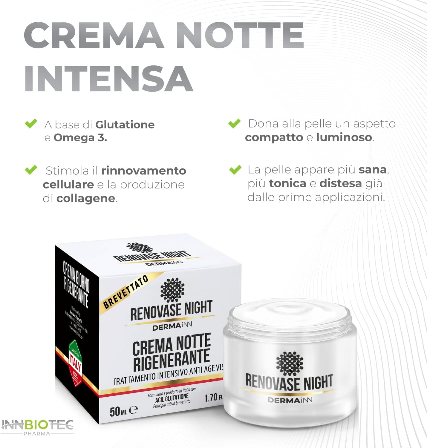 Renovase Night Anti-Wrinkle Face Cream – Anti-Wrinkle Cream – Hyaluronic Acid Face – Acyl Glutathione and Omega 3 – Anti-Wrinkle Night Cream – Anti-Inflammatory Action – Anti-Wrinkle for Men and Women