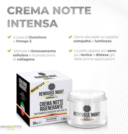 Renovase Night Anti-Wrinkle Face Cream – Anti-Wrinkle Cream – Hyaluronic Acid Face – Acyl Glutathione and Omega 3 – Anti-Wrinkle Night Cream – Anti-Inflammatory Action – Anti-Wrinkle for Men and Women