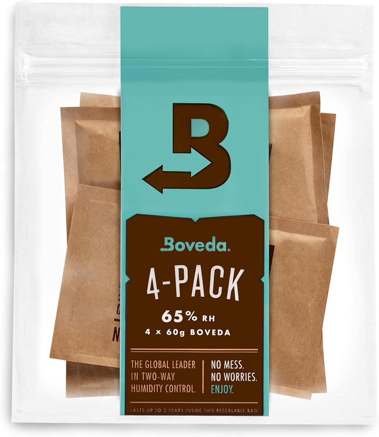 Boveda 65% RH 2-Way Humidity Control | Size 60 for Use with Every 25 Cigars a Humidor Can Hold | Patented Technology for Humidors | 4-Count Resealable Bag