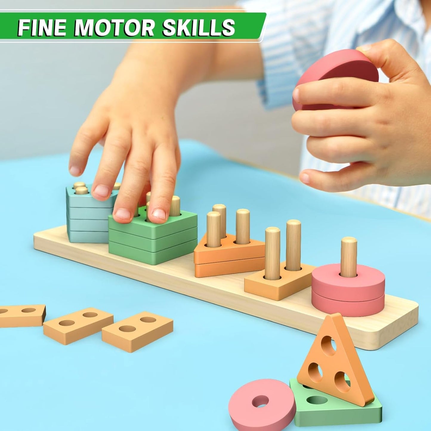 OSLINE Montessori Educational Toys for 1 2 3 Year Old,Toddler Wooden Toys Shape Sorter Stacking Toys,1-5 Year Old Boy Girl Gifts,Wooden Blocks Puzzle Learning Toys,Easter Birthday Gifts