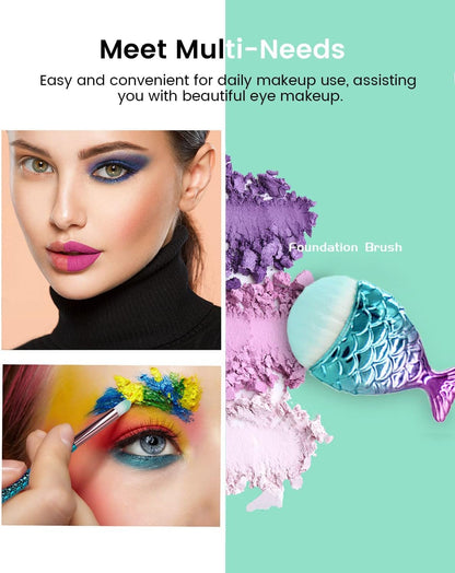 Mermaid Makeup Brushes Set, NIZIYI 11PCS Make Up Foundation Powder Cream Eyebrow EyeShadow Eyeliner Lip Blush Concealer Kabuki Beauty Brushes with Bag for Girls Toys Christmas & Birthday