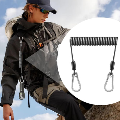 Fishing Coiled Lanyard, Stainless Steel Telescopic Hook Cord, Anti-Loss Safety Lanyard For Tools, Mountaineering, Boating, Hiking, Camping, Hunting, Outdoor Gear Attachment