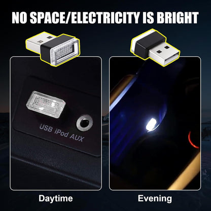 Ziciner 4 PCS USB LED Car Interior Atmosphere Lamp, Portable Mini LED Night Light, Plug-in USB Interface Trunk Ambient Lighting Kit, Car Accessories (White, Blue, Red, Ice Blue)