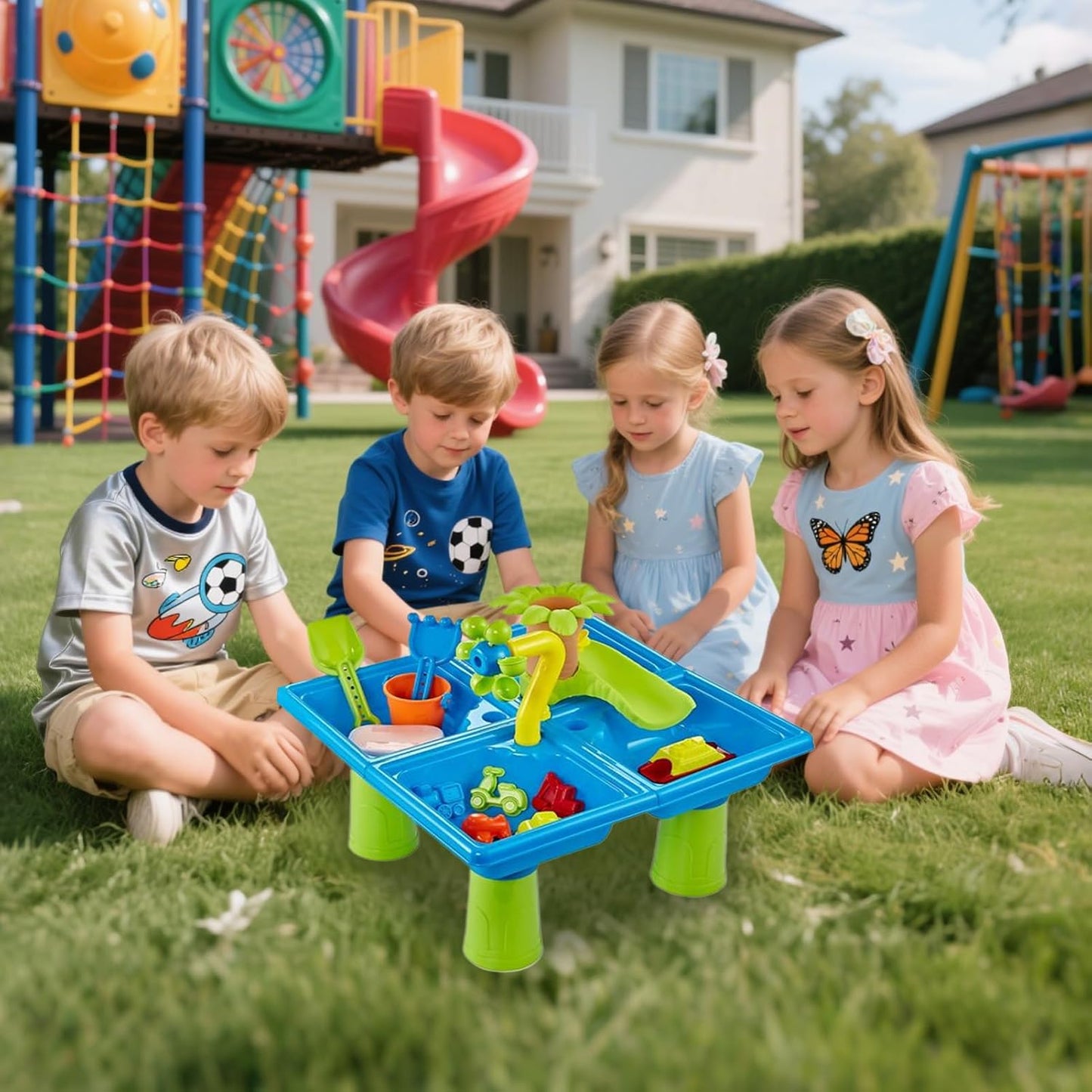 Sand And Water Table, Educational Sensory Playset, 17.72x17.72in Beach Toys Boys Girls, Bath Game Accessories, Fun Backyard Indoor Garden Toy for Learning Creative Play