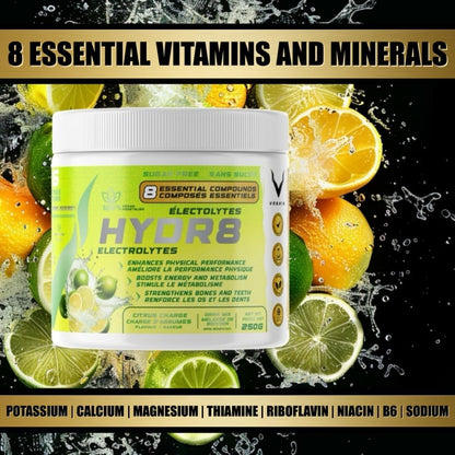HYDR8 Electrolytes - Citrus Charge - 36 Servings | All-Natural Ultimate Hydration Blend | Zero Sugar, No Artificial Colours/Flavours | Banned Substance Free