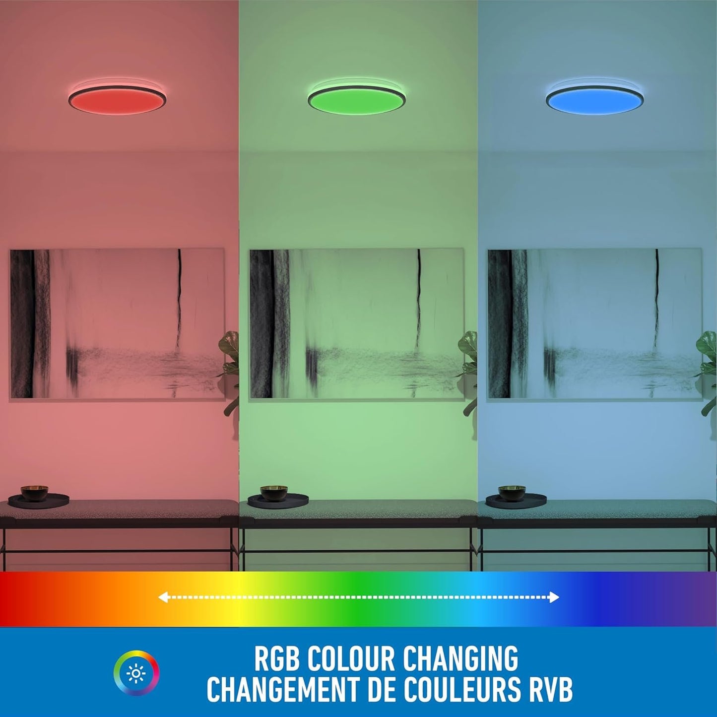 Artika Smart LED Flush Mount Light, Matte Black Finish, Dimmable, Adjustable Warm to Cool White, RGB Ambient Mode, Syncs with Music, LED Lights for Bedroom, Bedroom Light Fixtures Ceiling