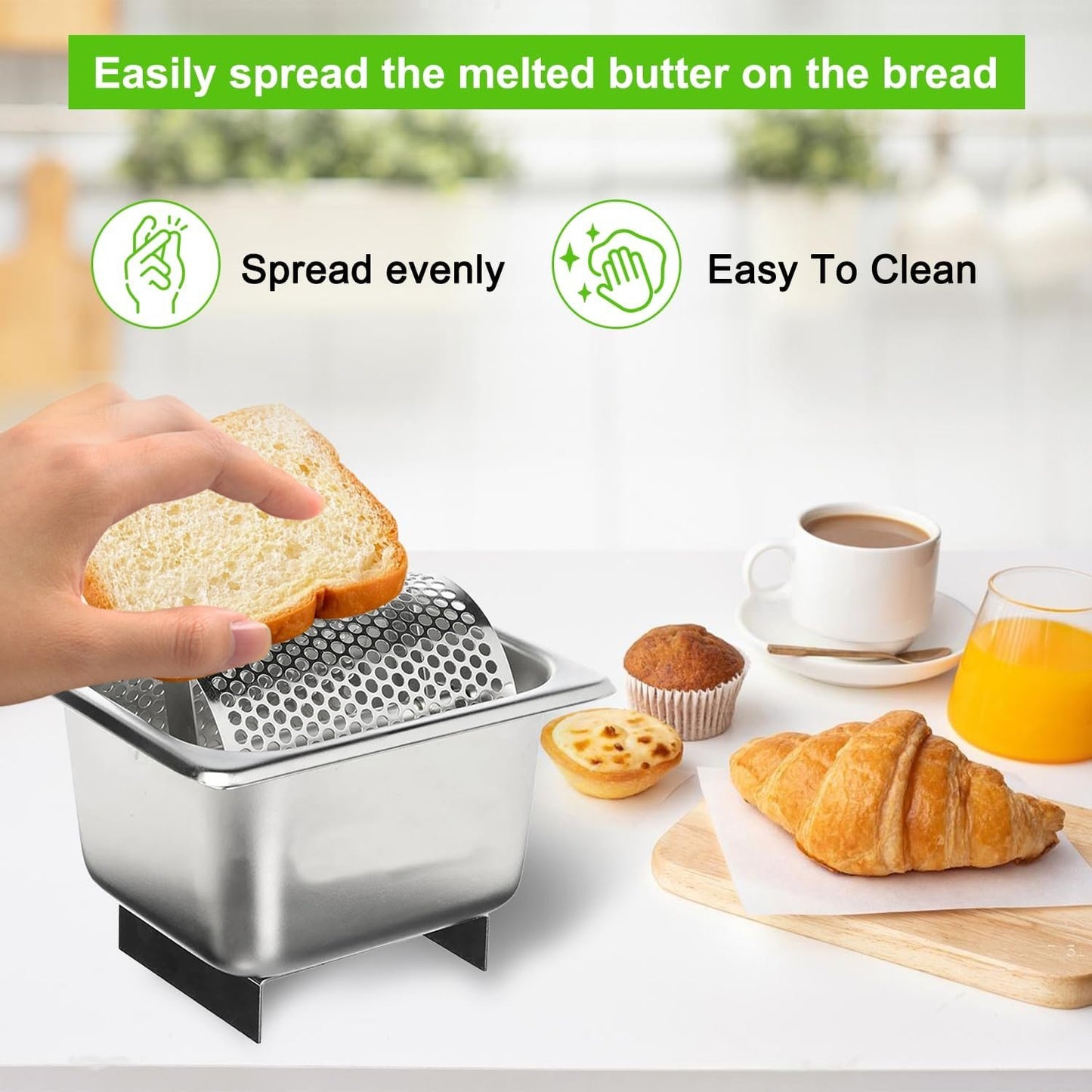 Butter Roller Belt with Stand, Butter Roller Tool, Stainless Steel Rotary Buttering Tool, Kitchen Gadgets for Shop Kitchen Cornbread Steaks