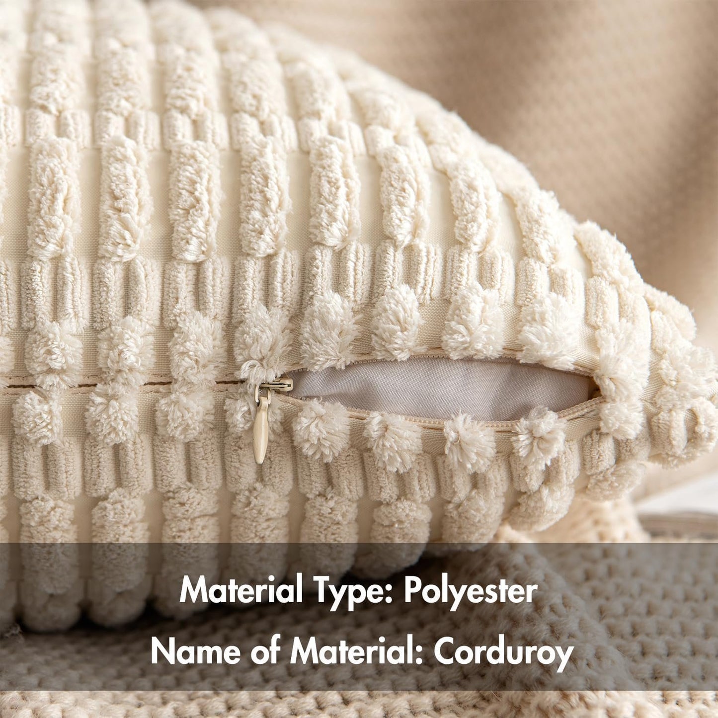 MIULEE Pack of 2 Corduroy Throw Pillow Covers Soft Decorative Boho Striped Cushion Covers Farmhouse Home Decor Pillowcase for Spring Sofa Living Room Couch Bed 18x18 Inch Cream White
