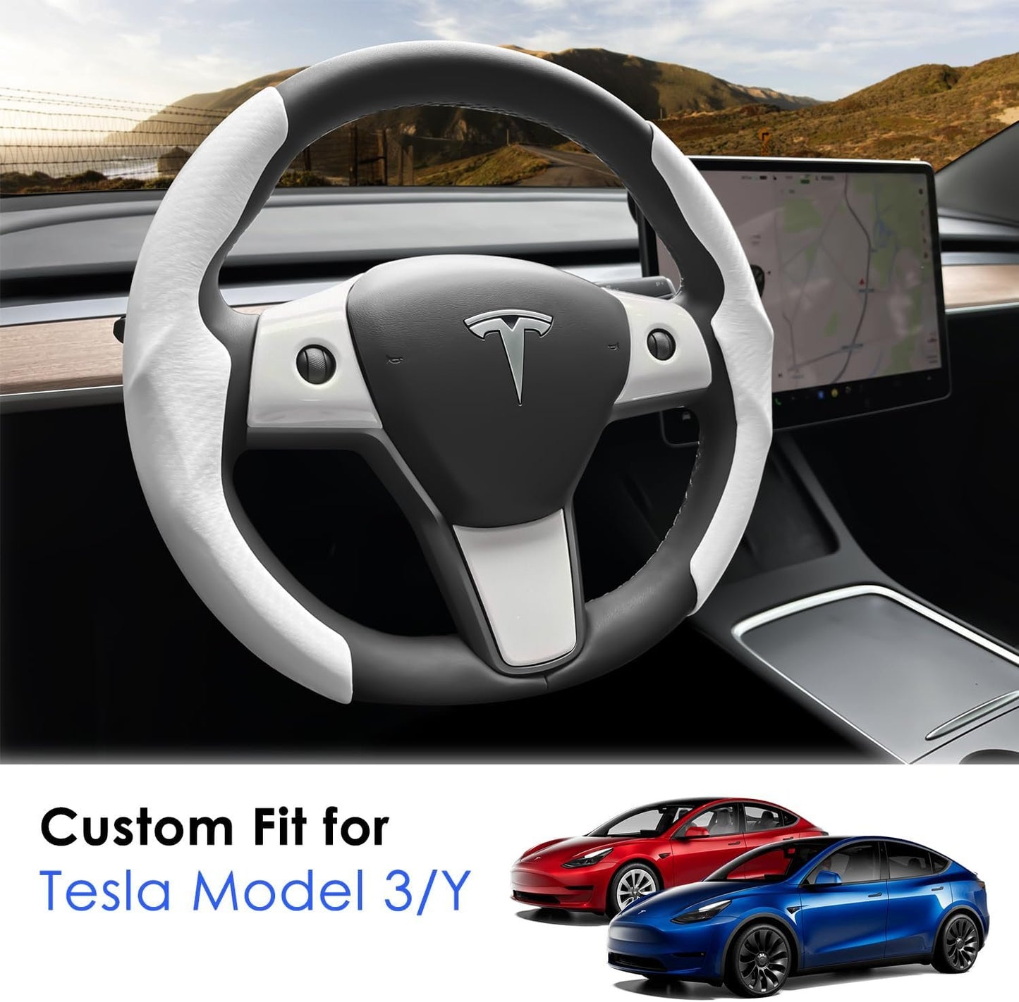 Tesla Model 3 Model Y Steering Wheel Covers Wrap Kit, ABS Steering Wheel Decor Plates Gifts for Tesla Owners, 2017-2023-Tesla-Model-3, 2020-2023-Tesla-Model-Y Interior Accessories, White (3 pcs)