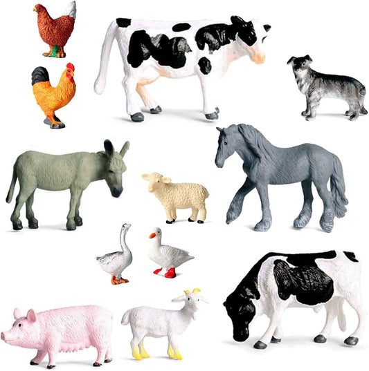 Farm Animals Toys Statues , Mini Realistic Simulation Plastic Learning Educational Playset Party Favors Bath Toys Cupcake Toppers 12 Animal Statues Horse, Dog, Pig, Cow, Chicken, Duck, Goose Toy