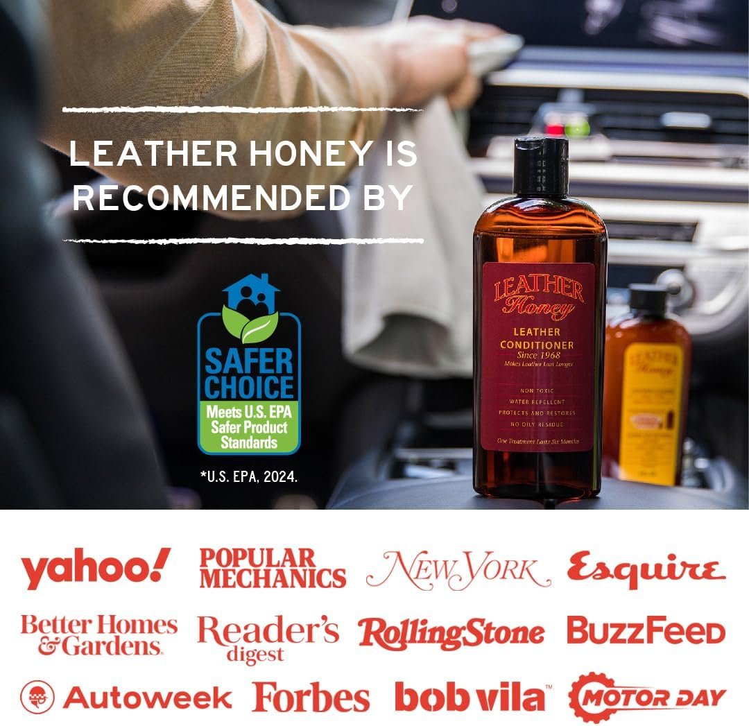 Leather Honey Leather Cleaner - Quality Leather Care, Since 1968 - Leather Cleaner for Auto Interiors, Furniture, Shoes, Bags, Accessories & Apparel - 8oz