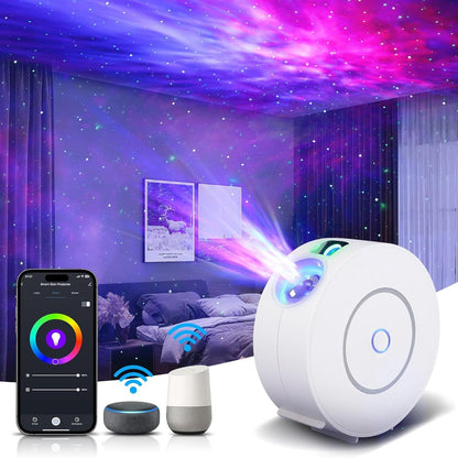 NUFECARG Smart Star Projector Galaxy Light, LED Starry Sky Night Light Control by WiFi App and Voice, Compatible with Alexa & Google Home, Adjustable Cloud Stars, Brightness and Time (White)