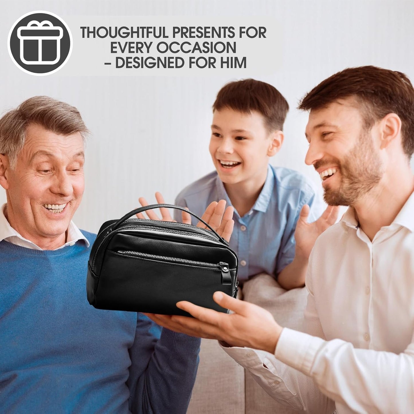 Travel Toiletry Bag for Men Hanging Dopp Kit - 100% Genuine Leather Mens Travel Organizer- Shaving Bag for Toiletries Accessories with Large Capacity -Best Gift for Husband Father Boyfriend, Black