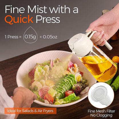 YARRAMATE Oil Sprayer for Cooking, 2 in 1 Olive Oil Dispenser Bottle for Kitchen, 16oz/470ml Glass Oil Bottle with Premium Nozzle, Food-grade Oil Mister for Air Fryer, Salad, Frying, BBQ (White)