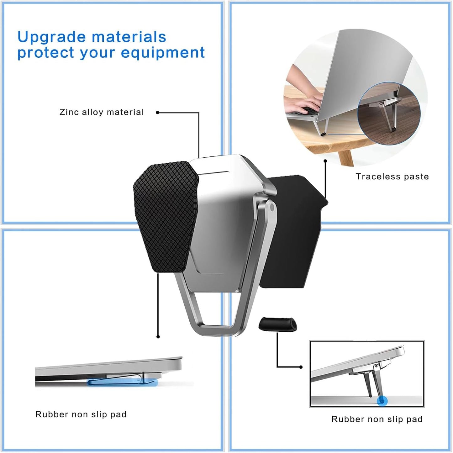 Portable Zinc Alloy Stand, Ergonomic Riser for 12-20 Inches Laptop, Invisible Cooling Mini Stand (Silver-2pieces)