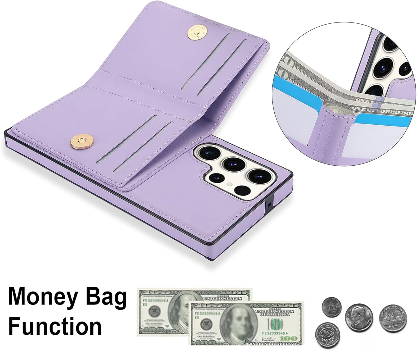 Asuwish Phone Case for Samsung Galaxy S23 Ultra 5G with Tempered Glass Screen Protector and RFID Card Holder Slot Ring Kickstand Cell Accessories S23Ultra 23S S 23 23Ultra 6.8 inch Women Men Purple