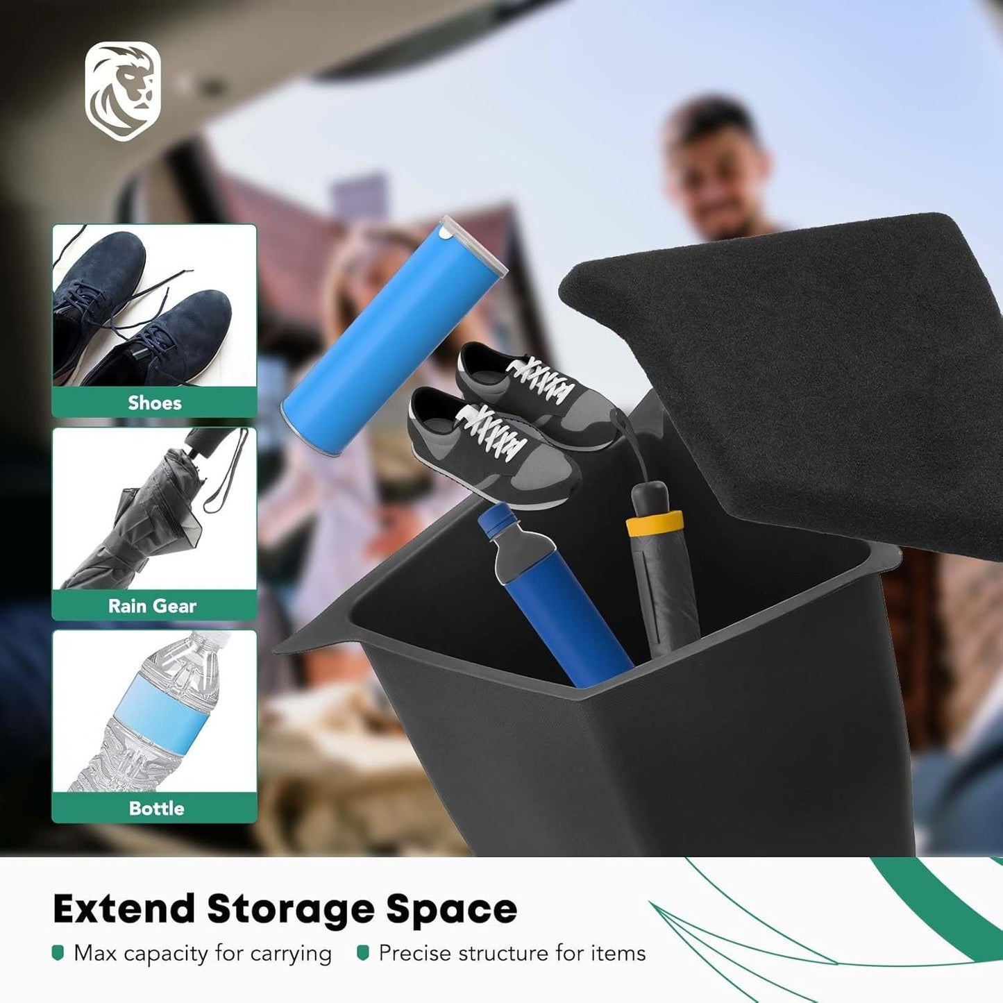 YHTAUTO 2 Pcs Trunk Side Organizer Storage Box with Lids Fit for Tesla Model Y Accessories 2020 2021 2022 Rear Trunk Storage Bins Flocking Waterproof Odorless (For 5-Seater Only)