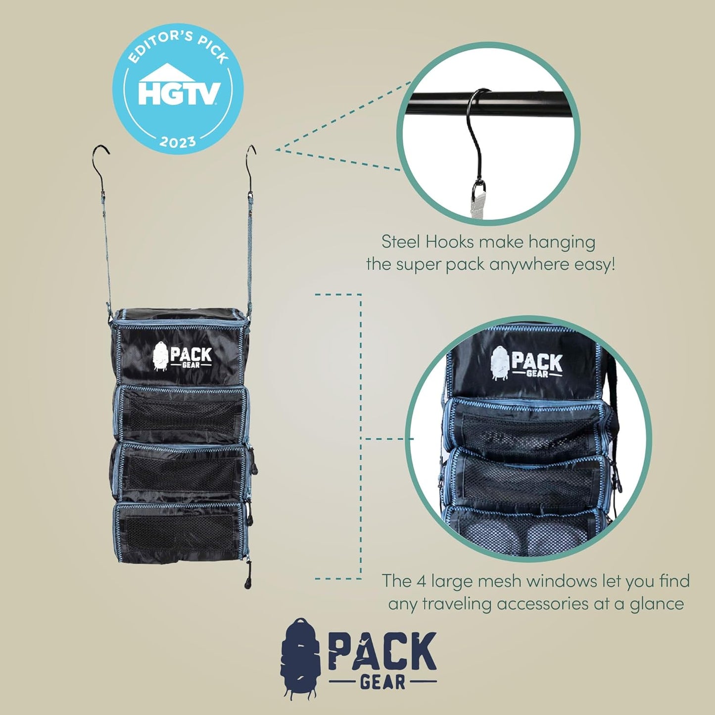 Pack Gear Suitcase Organizer | Pack More in your Large or Carry On Luggage | Unpack Instantly with these Compression Packing Cubes for Suitcases | Hanging Shelf Organizer for Closet (Black)