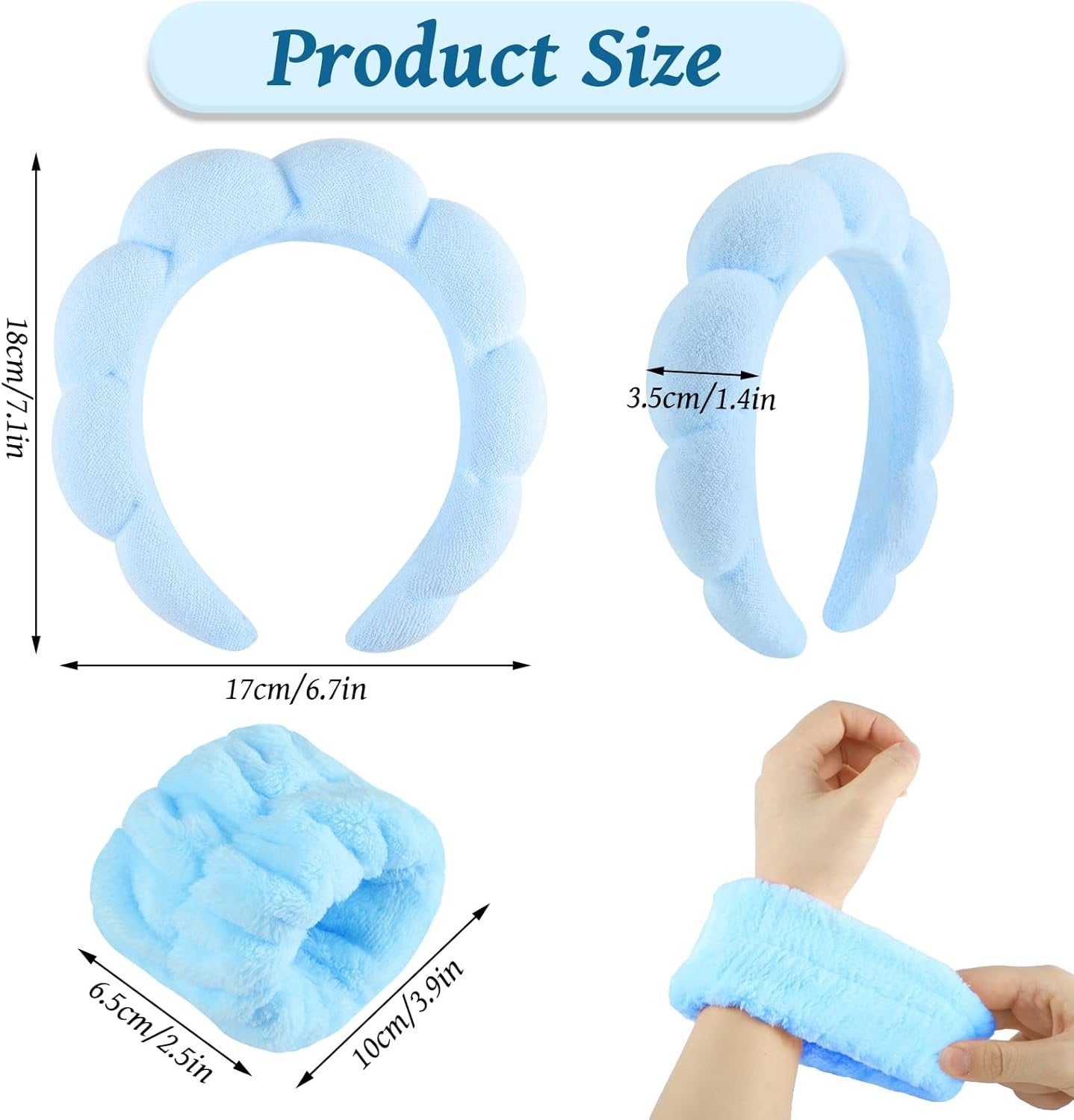 Skincare Headbands, Sponge Spa Headband for Women Blue Makeup Headband for Washing Face Spa Headband and Wristband for Women Teen Girl Gifts Trendy Stuff