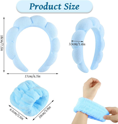 Skincare Headbands, Sponge Spa Headband for Women Blue Makeup Headband for Washing Face Spa Headband and Wristband for Women Teen Girl Gifts Trendy Stuff