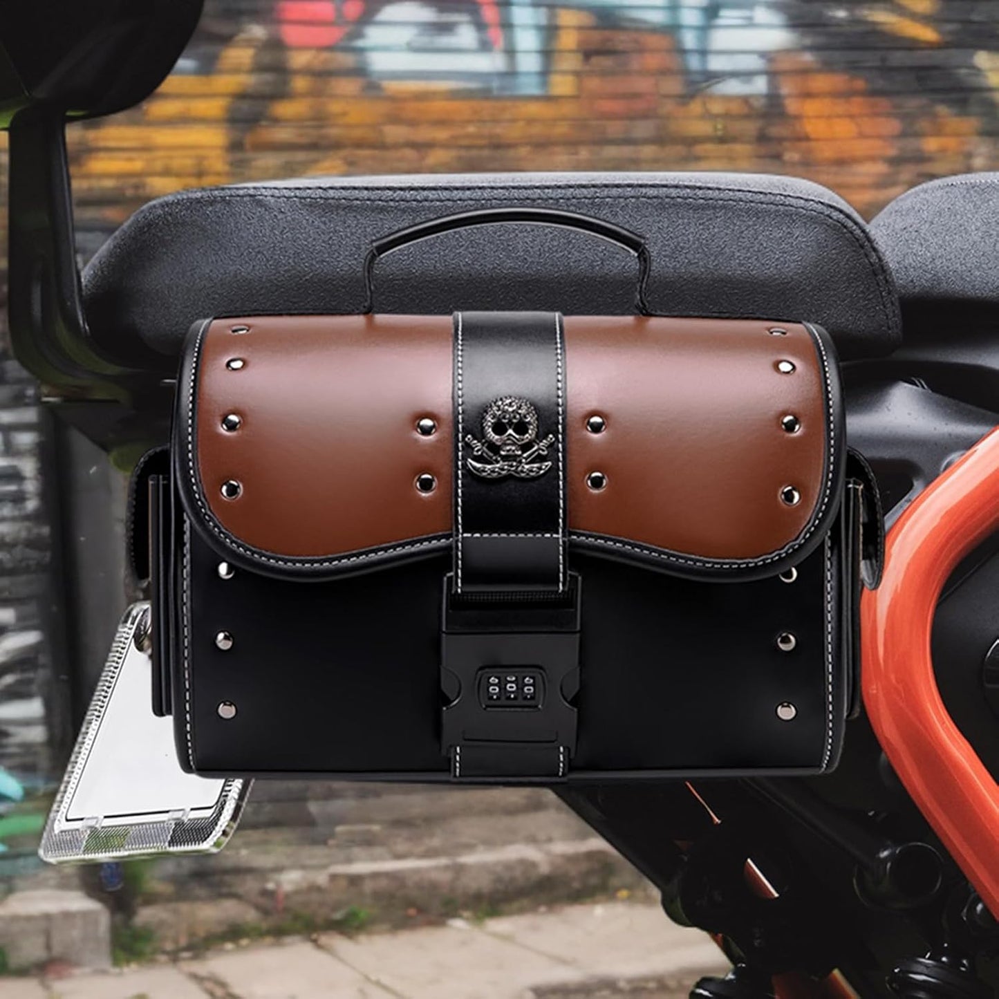 Mimoqk Motorcycle Gear Storage Bag, Leather Front Tool Organizer, Easy Mount Design, Waterproof Saddle Pouch for Touring, Camping, Outdoor Riding, Travel, 13,39 x 7,48 x 9,45 pollici
