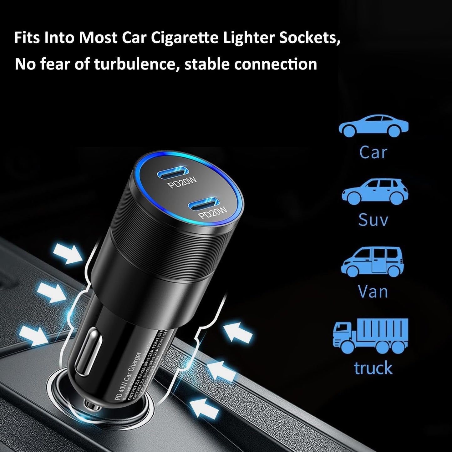 iPhone Car Charger Fast Charging, 40W Dual USB-C Cigarette Lighter Car Charger Adapter+2Pack 6ft USB C Cable+20W USB C Wall Charger Block for iPhone 16/16 Plus/16 Pro/16 Pro Max/15/15 Pro Max, iPad