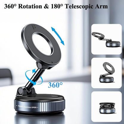 Upgraded Vacuum Suction Magnetic Car Phone Holder, 360° Adjustable Suction Cup Phone Mount, Foldable Portable Cell Phone Holders for Car/Mirrors/Smooth Surface