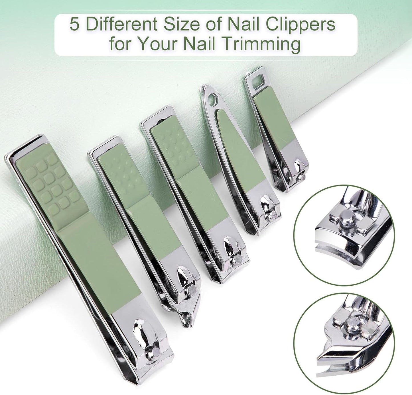 Madenia 35 in 1 Manicure Set: Professional Nail Clipper Tools for Manicure and Pedicure Polishing - Portable Stainless Steel Nail Care Kits for Travel & Home Use(Green)