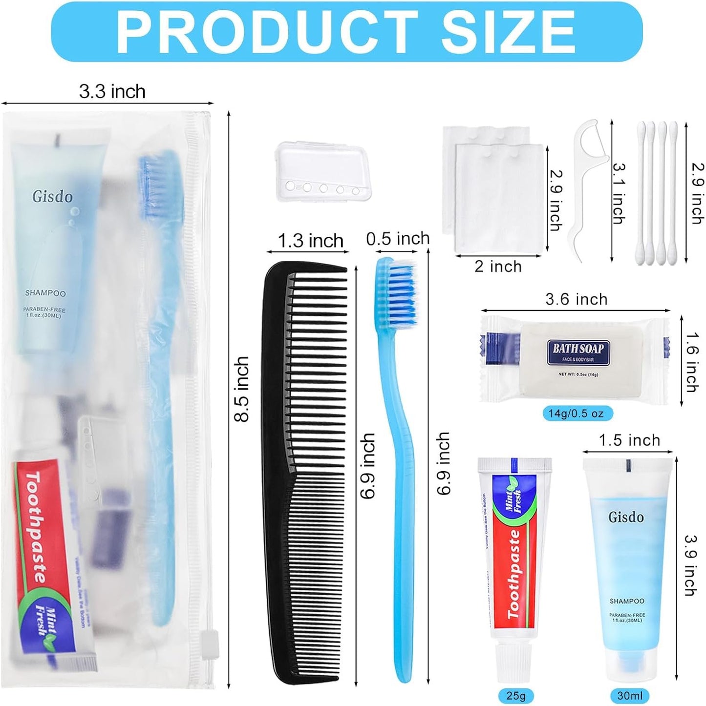 Gisdo Toiletry Kits Homeless Personal Hygiene Kit Bulk(10-IN-1), Blue, Pack of 30, 30 Set