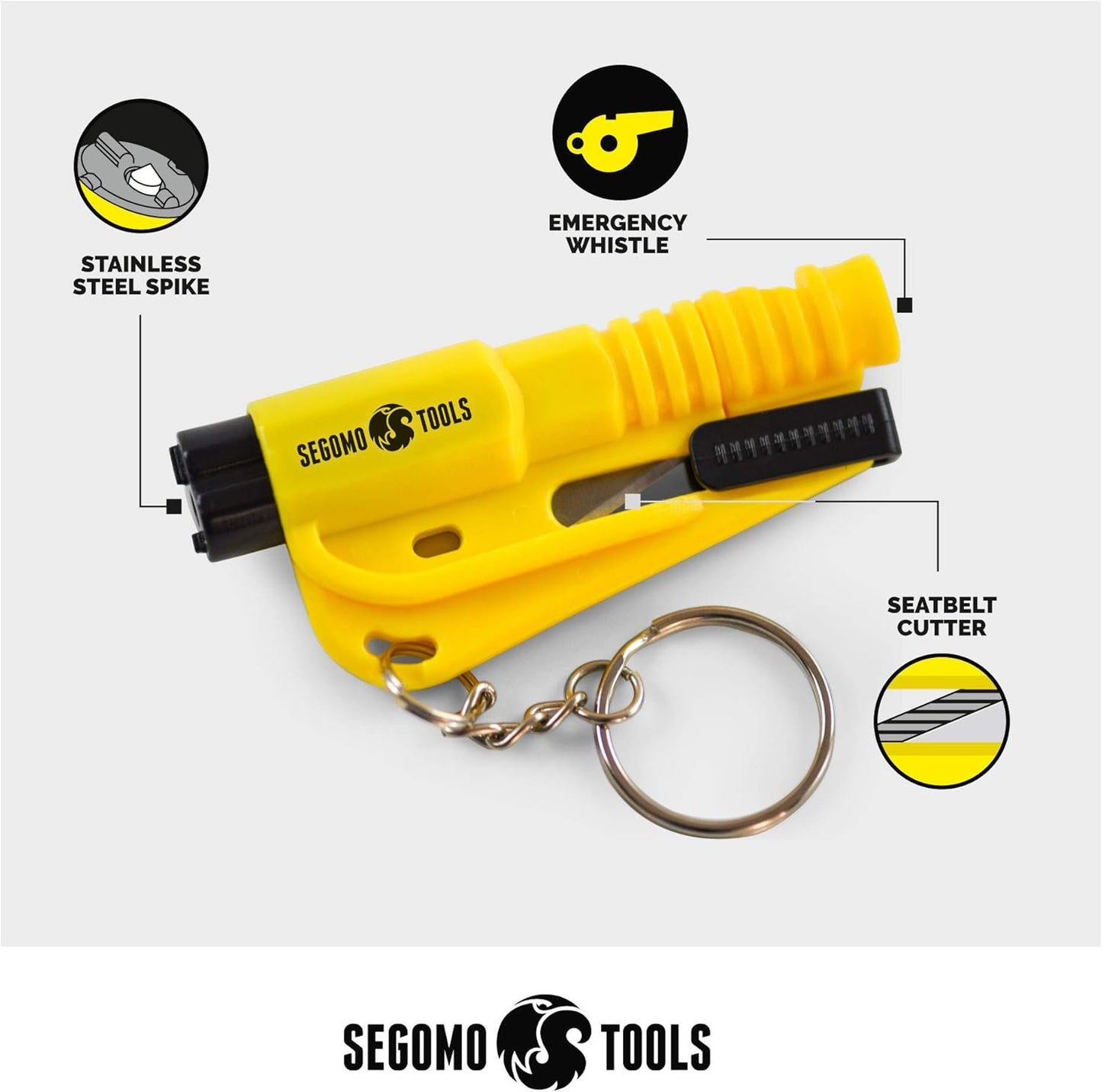 Segomo Tools 2 x Keychain Emergency Car Escape Tool Seat Belt Cutter And Glass Breaker | Car Window Breaker | Window Breaker Keychain | Glass Breaker Keychain | Car Escape Tool Keychain - EHKR2