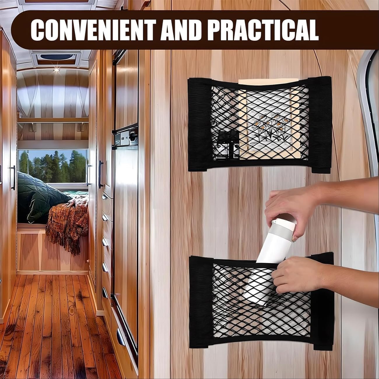 4-Pack Car Mesh Cargo Net | Universal Storage Organizer (25-50cm) | Adhesive Wall Pocket for Car Boot, RV, Home | Elastic Trunk Storage Solution with 8 Tape Stickers