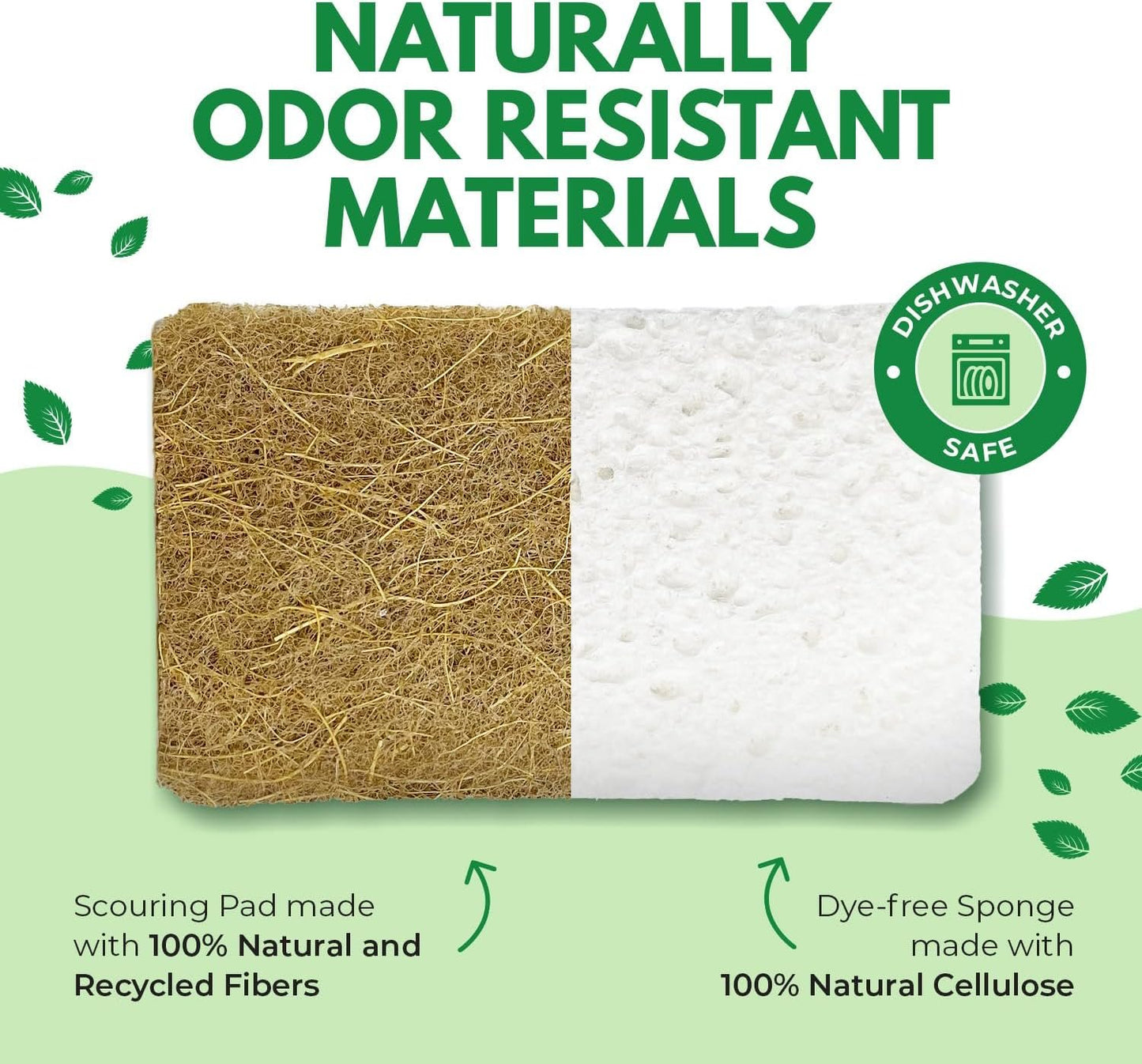 AIRNEX 6 Pack Biodegradable Natural Kitchen Sponges - Eco Friendly Cellulose and Coconut Dish Sponges - Odourless Sponges for Dishes with Dish Scrubber - Non Scratch Dual Sided Multipurpose Sponges