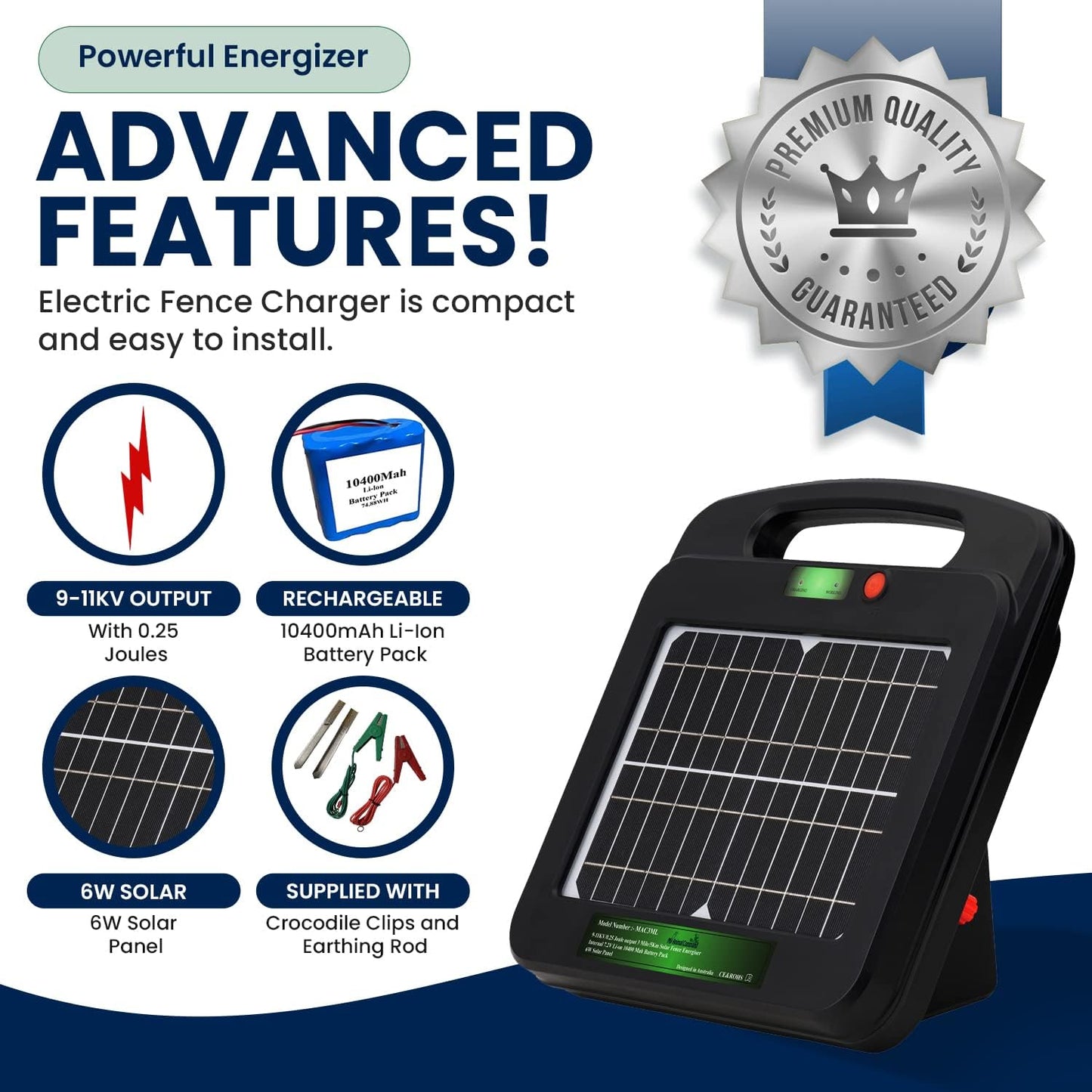 My Animal Command Solar Charger Portable Power Station Pet Fence 3 Mile 0.25 Joules Output (9-11KV) Electric Fence Energizer Containment & Protection of Livestock,Dog, Cats, Pets Easy Installation