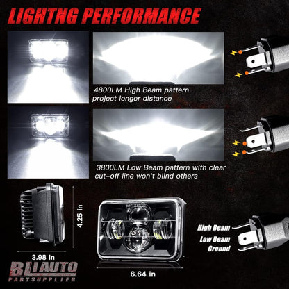 BLIAUTO Dot Approved 4x6 Inch LED Headlights 60W Hi/Low Sealed Beam Headlight Replace H4652 H4656 H4666 H6545 Headlamp for Peterbilt Kenworth Freightliner Ford Probe Chevy Oldsmobile Cutlass Trucks