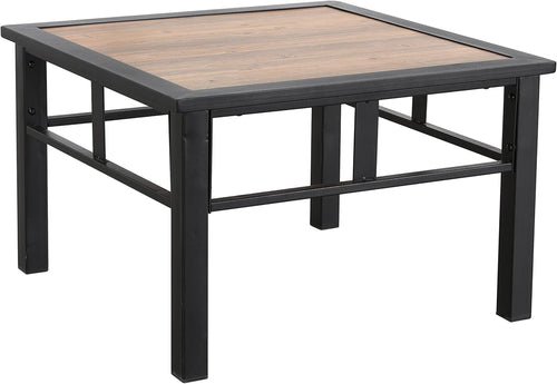 LOKATSE HOME Outdoor Metal Square Dining Furniture with Wood-Like Table Top, Brown&Black