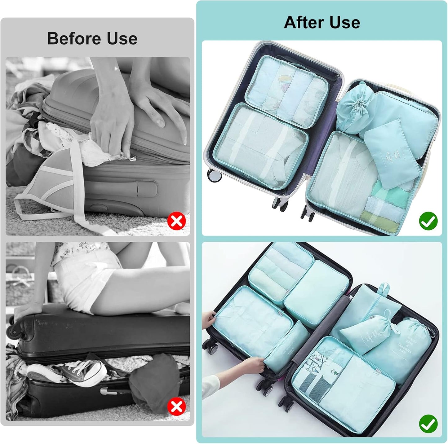 8 Pcs Suitcase Organizer, Multifunctional Waterproof Travel Suitcase Organizer Suitcase Organizer Shoe Bag Cosmetic Bag Organization System for Vacation, Travel