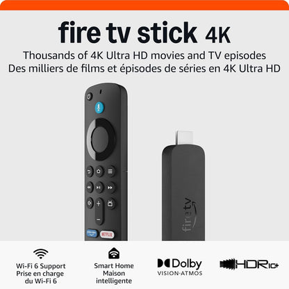 Amazon Fire TV Stick 4K (newest model), streaming device, more than 700,000 movies and TV episodes, supports Wi-Fi 6, watch free & live TV