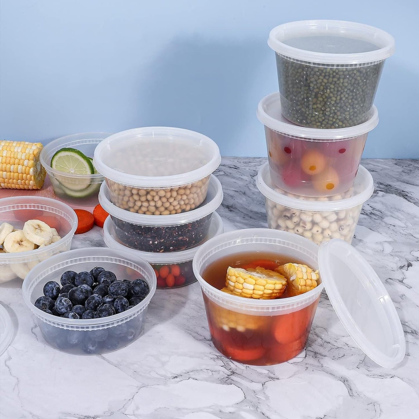 60 Pack Deli Containers with Lids, [8/16/32oz, each 20sets]Plastic Food Storage Containers Premium Plastic BPA-Free, Freezer Storage, Meal Prep Containers, Microwaveable & Dishwasher Safe