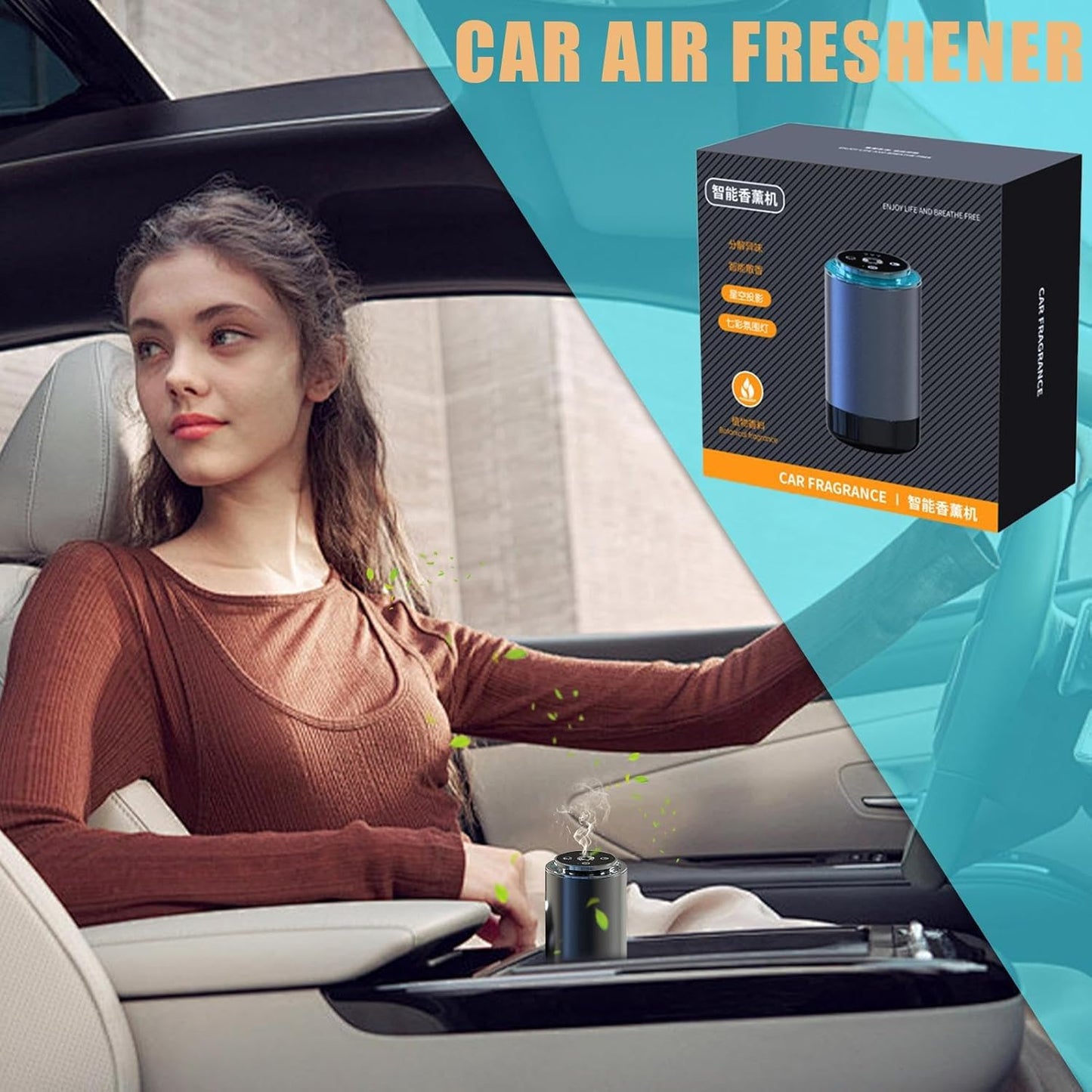 Car Air Freshener - Car Fragrance Diffuser | Smart Auto Air Freshener Projector, Long-Lasting Scent Odor Eliminator, Oil Diffuser With Adjustable Intensity, Car Interior Accessories