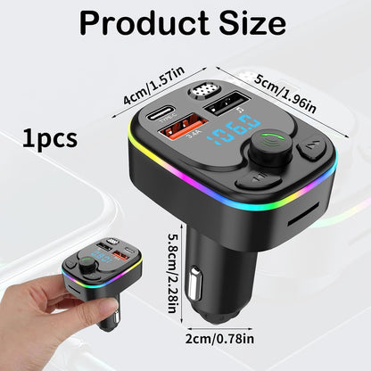 Bluetooth 5.3 FM Transmitter for Car, QC3.0 & PD 20W Bluetooth Car Aux with 2 USB and 1 Type-C Ports, Handsfree Calling Adapters