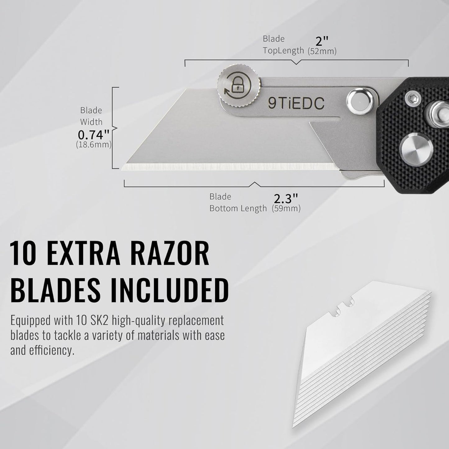 9TiEDC Folding Utility Knife,G10 Handle Heavy Duty Safety Box Cutter,Razor Knife & EDC Pocket Knife with Extra 10PC Blades,Perfect for Household Tools,Office,Factory,Outdoor Use.